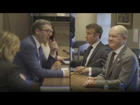 Macron, Scholz and Serbian President meet during the European Summit in Moldova