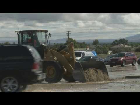 Muddy roads in Palmdale, California after Tropical Storm Hilary