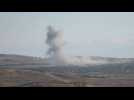 Plumes of smoke rise as Russian aircraft bombards area of Syria's Idlib province