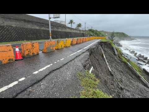 Collapsed highway along Taiwan's eastern coast in the wake of Typhoon Haikui