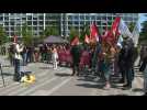 Rally in support of a pro-Palestinian student facing quick trial