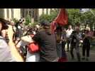 Pro- and anti-Trump protesters scuffle outside court as jury deliberates