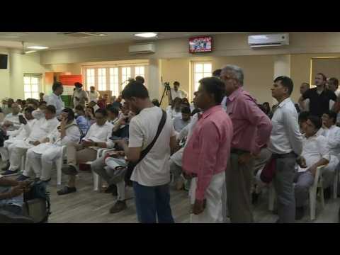 Supporters gather at India's main opposition Congress party office