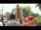 India: BJP supporters gather outside party headquarters