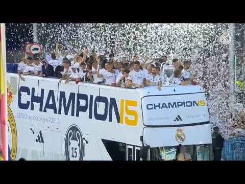 Real Madrid players parade after their 15th Champions League title