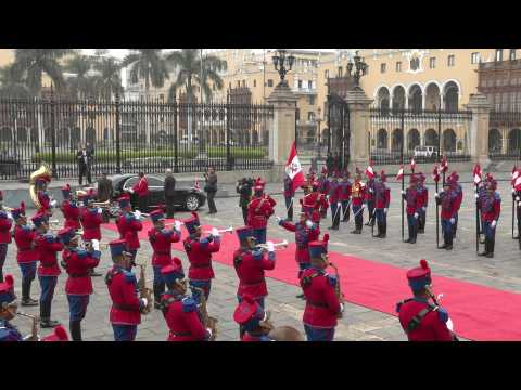 Peruvian President Dina Boluarte welcomes Ecuador counterpart Daniel Noboa