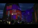 Exit polls projected onto BBC HQ show Labour landslide in UK election