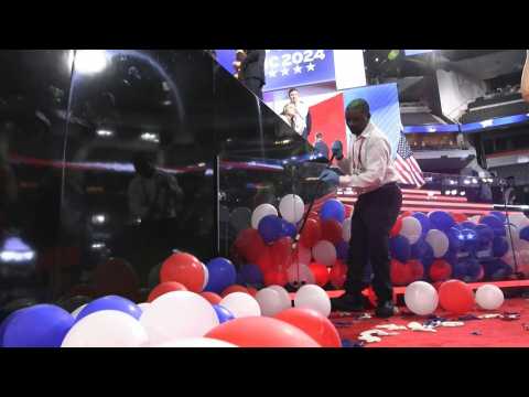 Workers pop balloons, clean Republican National Convention venue