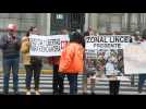 Supporters of Peru Keiko Fujimori outside court ahead of Odebrecht trial kick off