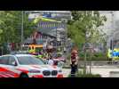 Emergency services at the scene of Lausanne scaffolding collapse