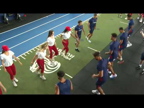 Moulin Rouge dancers meet French rugby team ahead of Olympics