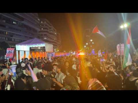 Pro-Palestinian protest outside Israeli PM Netanyahu's hotel in Washington