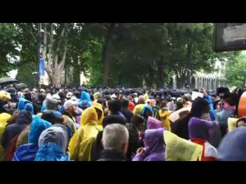 Hundreds protest near Parliament after it adopts 'foreign influence' law