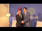 French President Emmanuel Macron meets Canadian PM Justin Trudeau during G7 summit